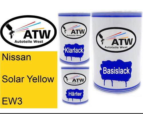 Nissan, Solar Yellow, EW3: 500ml Lackdose + 500ml Klarlack + 250ml Härter - Set, von ATW Autoteile West.